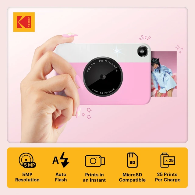 Alt view image 2 of 6 - Printomatic Instant Camera (Pink) All-in-Bundle + Zink Paper (20 Sheets) + Deluxe Case + Photo Album + 7 Unique Sticker Sets + Markers + Scissors + Border Stickers and So Much More