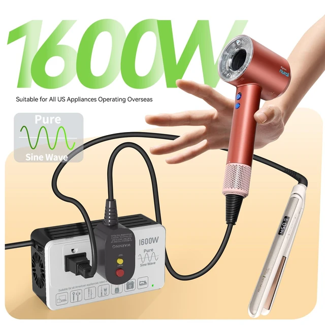 Alt view image 2 of 6 - 1600W 220V to 110V Converter Power Any U.S. Appliance in 220-250V Countries | Voltage Converter US to Europe International Travel, Pure Sine Wave, Plug & Play, No Limitations, Surge Protected