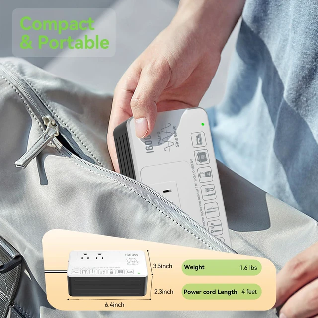 Alt view image 6 of 6 - 1600W 220V to 110V Converter Power Any U.S. Appliance in 220-250V Countries | Voltage Converter US to Europe International Travel, Pure Sine Wave, Plug & Play, No Limitations, Surge Protected