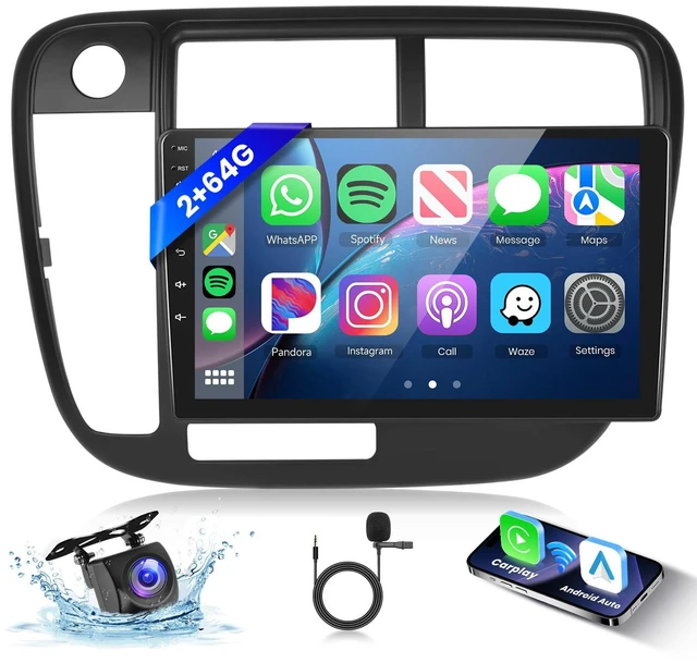 Main image of 4Core+64G Car Radio for Honda Civic 1996-2001 with Wireless Carplay Android Auto, 9-Inch Touch Screen with GPS/WiFi/Bluetooth, FM RDS, Mirror Link, Backup Camera 2 din Radio for Honda