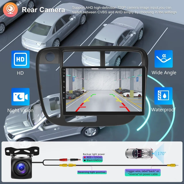 Alt view image 6 of 6 - 4Core+64G Car Radio for Honda Civic 1996-2001 with Wireless Carplay Android Auto, 9-Inch Touch Screen with GPS/WiFi/Bluetooth, FM RDS, Mirror Link, Backup Camera 2 din Radio for Honda