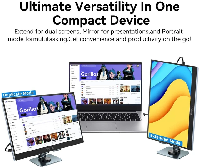 Alt view image 4 of 6 - 15.6 Inch Touchscreen Portable Monitor, FHD 1080P IPS Full Function USB-C Ultra Slim Travel Screen, Portable Display w/Speakers & VESA Mount for Laptop Mac PC Phone PS4 PS5 Switch