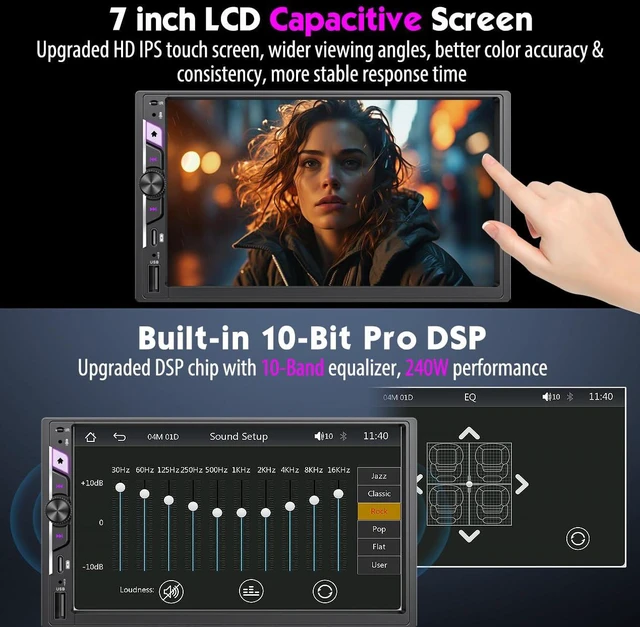 Alt view image 3 of 6 - 7 Inch Double Din Car Stereo with Wireless Apple CarPlay & Android Auto, HD Touchscreen Car FM Radio with Bluetooth Handsfree, Wireless Mirror Link, Airplay, USB-C Fast Charge, 12LED Backup Camera