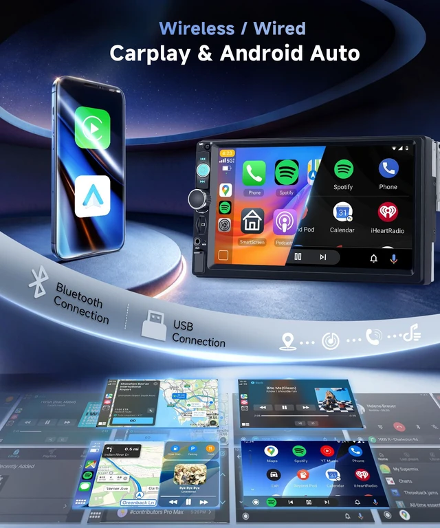 Alt view image 2 of 6 - Single Din Car Stereo with Wireless Carplay Android Auto You-Tube, 7" IPS Touch Screen Car Radio 1 Din with Backup Camera Car Audio Receiver Support Mirror Link Bluetooth FM USB EQ SWC