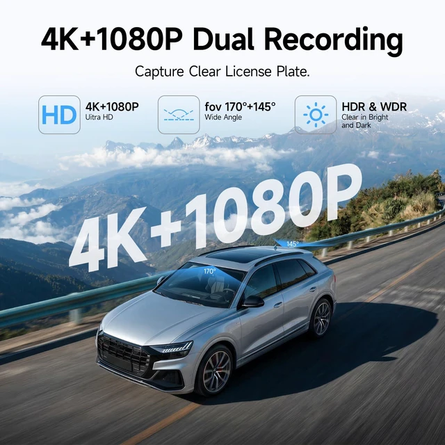 Alt view image 4 of 6 - 4K+1080P Dash Cam Front and Rear for Audi 2019-2026, Intergrated OEM Look | Dashcam with Free 128GB Card, App & WiFi, Loop Recording, Built-in G-sensor, Collision Detection, 24H Parking Monitor