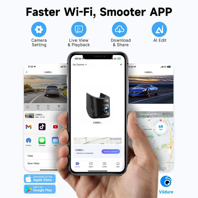Alt view image 6 of 6 - 4K+1080P Dash Cam Front and Rear for Audi 2019-2026, Intergrated OEM Look | Dashcam with Free 128GB Card, App & WiFi, Loop Recording, Built-in G-sensor, Collision Detection, 24H Parking Monitor