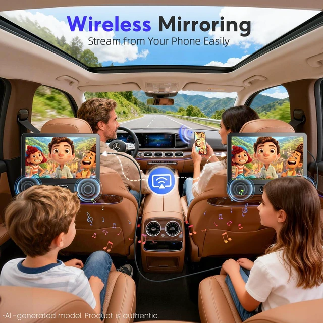 Alt view image 2 of 6 - 12" Car DVD Player Dual Screen Support Wireless Screen Mirroring | IPS Screen, HDMI Input for Games, AV in/Out and Resume Playback Memory,Dual Power Supply, Supports AirPlay and Miracast