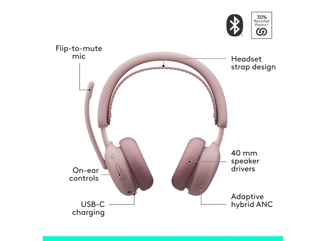 Alt view image 6 of 6 - Zone Wireless 2 ES Noise Canceling Headset - Rose | Adaptive Hybrid, Bluetooth connectivity, noise-canceling technology, Wireless