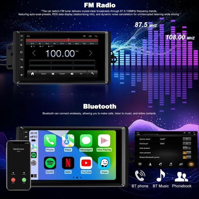 Alt view image 3 of 6 - 5Gwifi 64G Car Radio for Chevy Silverado 1500 2500 3500 2003-2006, GMC Sierra 1500 2500 3500 2003-2006, Impala 2000-2005, 7'' Suburban Hummer H2 Stereo Touch Screen Wireless Carplay Android Auto GPS