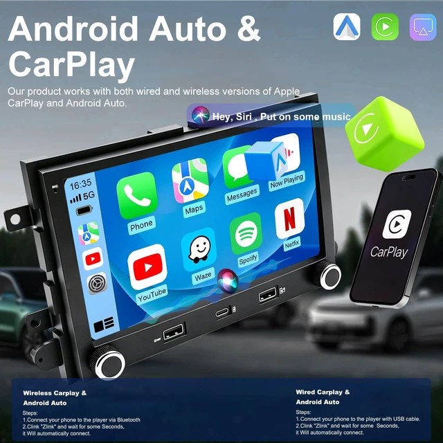 Alt view image 4 of 6 - Upgrade Car Radio for Ford F150 F-150 2004-2008, F250/F350 2006-2016, E150/E250/E350 2009-2014, Escape 7 Inch Touchscreen Stereo Headunit with Wireless Carplay Android Auto GPS BT FM 5GWiFi SWC Camera