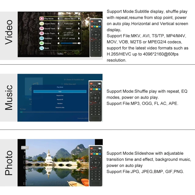 Alt view image 5 of 6 - 4K@60hz MP4 Media Player Support Advertising Subtitles/Timing, Networkable | Support 8TB HDD/ 256G USB Drive/SD Card with HDMI / AV Out for HDTV/PPT MKV AVI MP4 H.265- Suport Mouse&keyboard Control