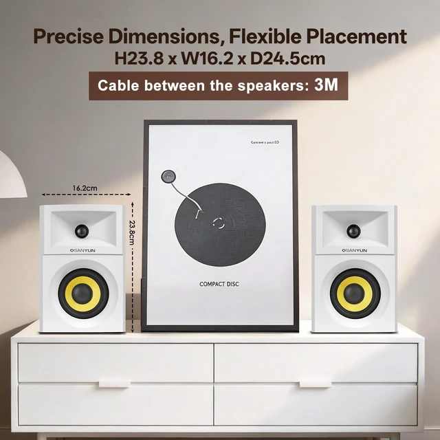 Alt view image 3 of 6 - SW205 2.0 Bookshelf Speakers, Room-Filling Expanded Stage, Dual-DSP | Built-in 24bit DAC, Bluetooth 5.4/Optical/AUX, 80W 4" Glass Fiber Woofer & Silk Dome Tweeter, Wireless RF Remote (Pair,White)