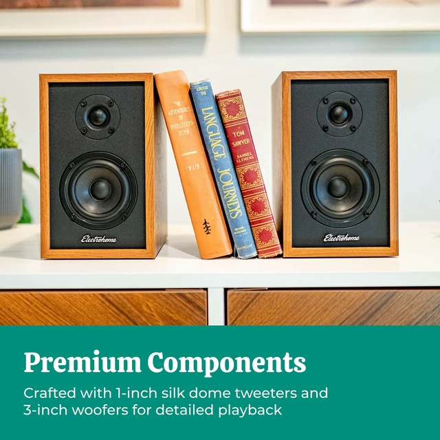 Alt view image 4 of 6 - Berkeley 2.0 Stereo Powered Bookshelf Speakers with Built-in Amplifier and 3" Drivers for Turntable, TV, PC and Wireless Music Streaming Featuring Bluetooth 5, RCA and Aux (EB20)