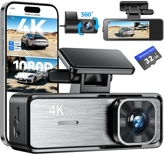 Main image of 4K Dash Cam Front and Rear,4K+1080P Dual Dash Camera for Cars, 2.4G WiFi, 2 IPS Screen, Night Vision, G-Sensor, Loop Recording, 32GB Card Included