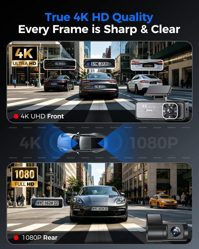 Alt view image 3 of 6 - 4K Dash Cam Front and Rear,4K+1080P Dual Dash Camera for Cars, 2.4G WiFi, 2 IPS Screen, Night Vision, G-Sensor, Loop Recording, 32GB Card Included