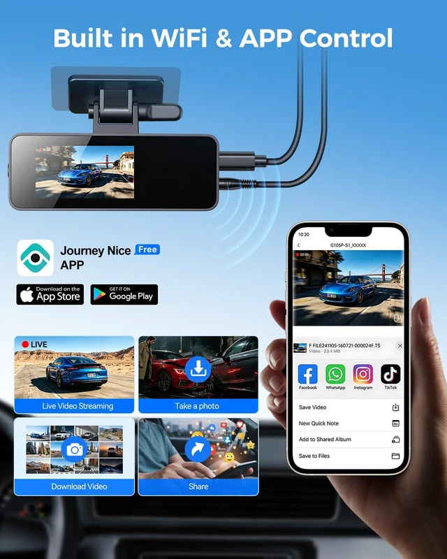 Alt view image 5 of 6 - 4K Dash Cam Front and Rear,4K+1080P Dual Dash Camera for Cars, 2.4G WiFi, 2 IPS Screen, Night Vision, G-Sensor, Loop Recording, 32GB Card Included