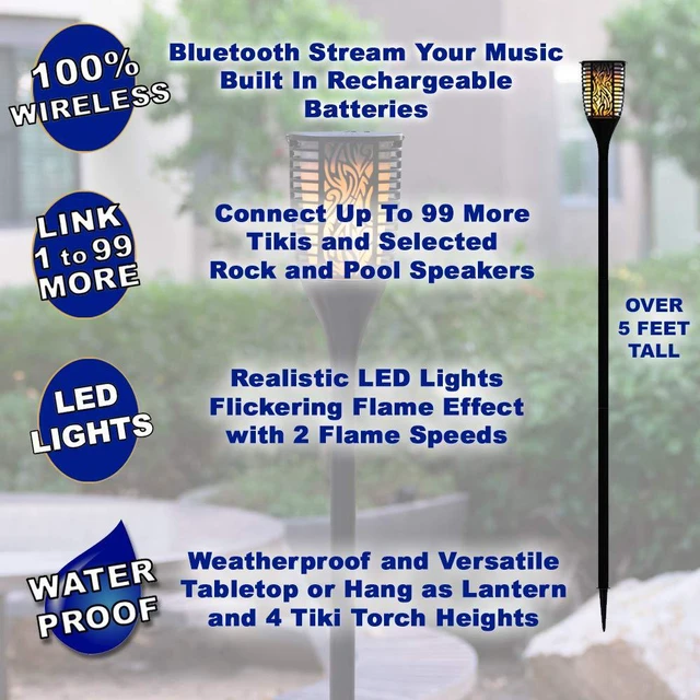 Alt view image 3 of 6 - TT100 Fully Wireless 240 Watt Rechargeable Battery Bluetooth Tiki Torch Speaker 4 Pack Lanterns Link Up to 99 Speakers Wirelessly