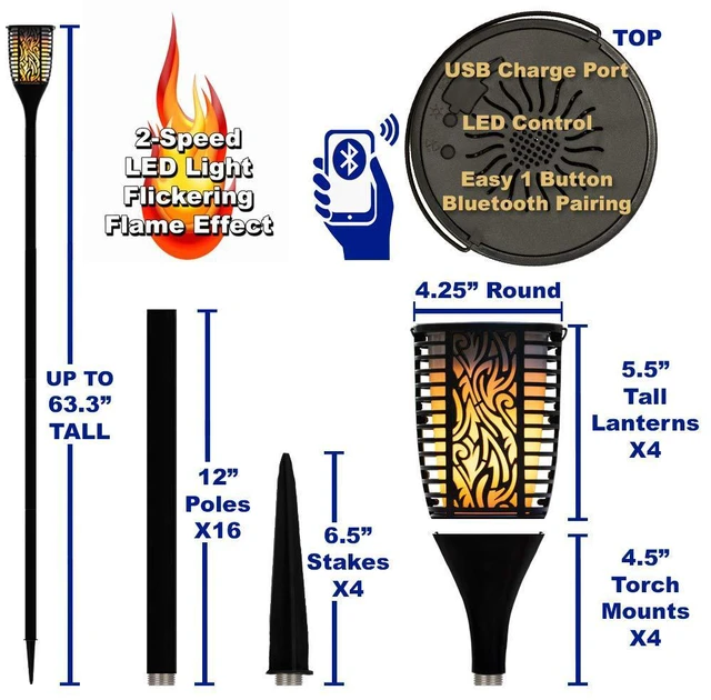 Alt view image 5 of 6 - TT100 Fully Wireless 240 Watt Rechargeable Battery Bluetooth Tiki Torch Speaker 4 Pack Lanterns Link Up to 99 Speakers Wirelessly