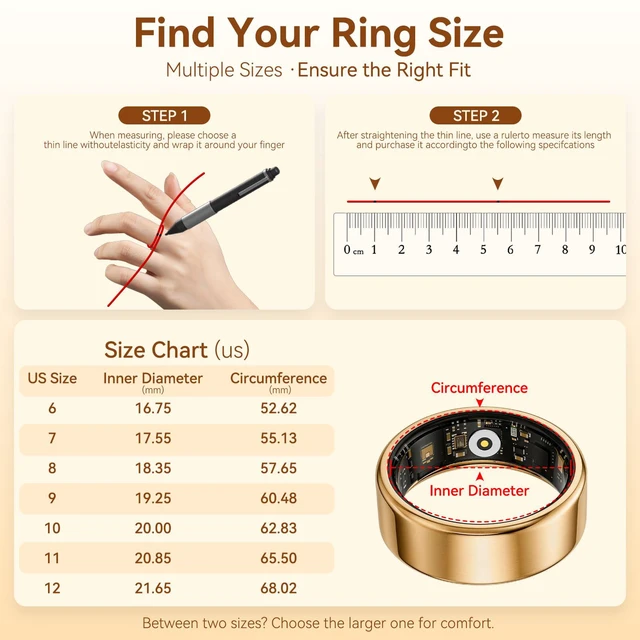 Alt view image 2 of 6 - Smart Health Fitness Ring for Women & Men, Activity Tracker with Step Counter, Sleep Monitor & Stress Tracking, Waterproof, Compatible with Android & iOS, No Subscription Fee