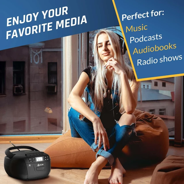 Alt view image 4 of 6 - CD Player & Cassette Tape Player with Case, Bluetooth Boombox, AM/FM Radio, Stereo Sound, Remote, CD and Cassette Combo, Tape Recording, USB Drive, AUX, AC/DC Powered