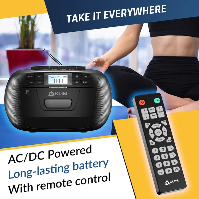Alt view image 5 of 6 - CD Player & Cassette Tape Player with Case, Bluetooth Boombox, AM/FM Radio, Stereo Sound, Remote, CD and Cassette Combo, Tape Recording, USB Drive, AUX, AC/DC Powered
