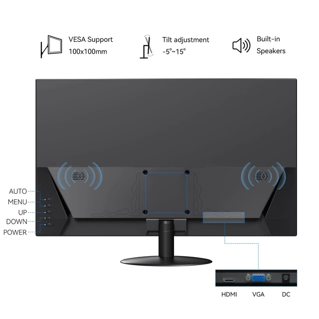 Alt view image 6 of 6 - Thinlerian 21.5 Inch Computer Monitor, FHD 1080p HDMI VGA Display, External Second Screen for Laptop & PC, Home Office Monitor with Built-in Speakers & VESA Mount