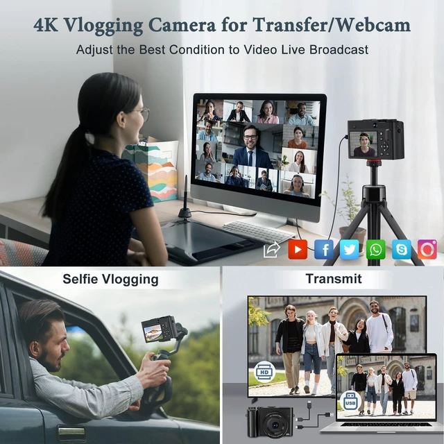 Alt view image 6 of 6 - 4K Digital Camera, 64MP Rear and Front Camera for Photography and Video Autofocus Anti-Shake, 3'' Selfie Flip Vlogging Camera with Ultra Bright Flash, Camera with Dial 16X Zoom (2 Batteries+Charger)