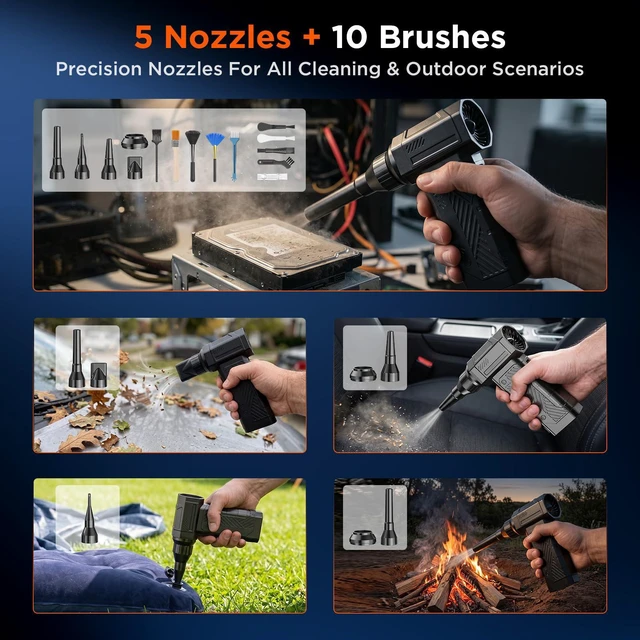 Alt view image 6 of 6 - Compressed Air Duster, 350g High-Thrust Air Blower for PC Cleaning | Deep Cleaning,Rechargeable,4-Speed Adjustable,LED Light,110K RPM,Hurricane-Force,for Computer Keyboard, House, Outdoor, Car