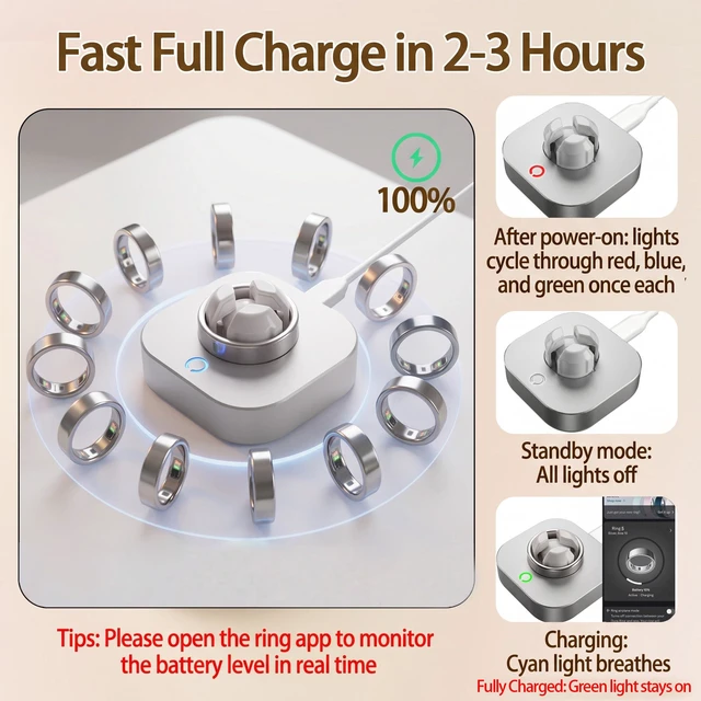 Alt view image 3 of 6 - Fast Charger Compatible with Ou-ra Ring Gen 5, Sizes 6-12, Type-C Cable | Ou-ra Ring 5 Charger; Charging Dock Stand Fits Sizes 6, 7, 8, 9, 10, 11, 12; With Type-C Cable; Not for Gen 3 or Gen 4