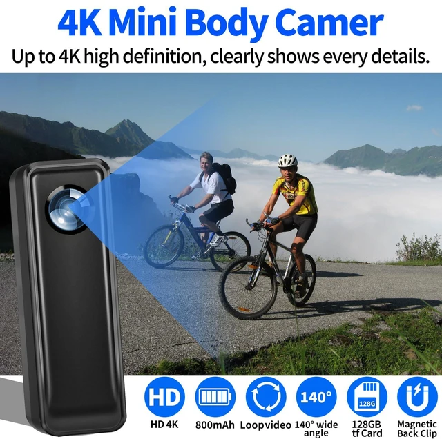 Alt view image 2 of 6 - Body Camera 128GB, 4K 30FPS Action Camcorder, Hands Free Sports Camera with Magnetic Back Clip, Mini Body Cam POV Records with Audio and Video Recording for Traveling Cycling Vlogging