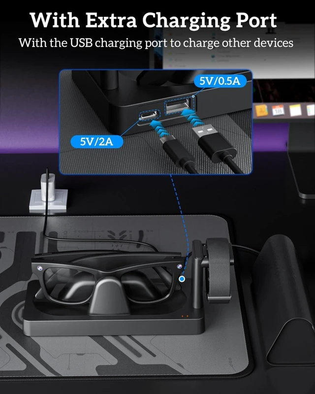Alt view image 3 of 6 - Charging Dock for Meta Ray-Ban Display Glasses & Neural Band | 3-in-1 Charging Station with Anti-Slip Base, LED Indicator & USB Output, Stable Smart Glasses Charger Stand