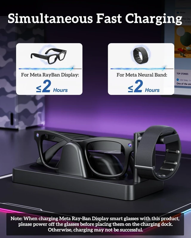 Alt view image 5 of 6 - Charging Dock for Meta Ray-Ban Display Glasses & Neural Band | 3-in-1 Charging Station with Anti-Slip Base, LED Indicator & USB Output, Stable Smart Glasses Charger Stand