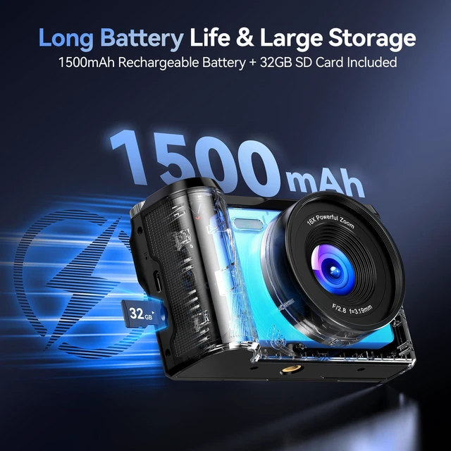 Alt view image 6 of 6 - Digital Camera 4K for Photography Vlogging: 56MP Cameras with Mode Dial for Video - 16X Zoom Photo Camera Gifts for Teens Ages 8-16 - 180°Flip Screen Compact Cámara - Point and Shoot Digital Cameras