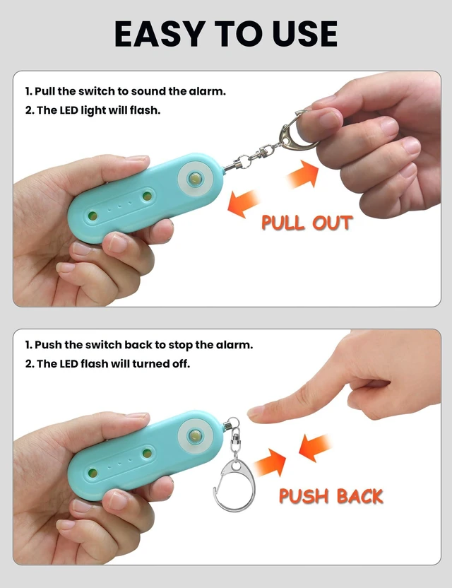 Alt view image 2 of 6 - 130dB Rechargeable Personal Safety Alarm Strobe Light for Women | Emergency Siren Self Defense Keychain, Safety Protection Keyring for Girls Elderly Traveling College, Light Blue & Pink