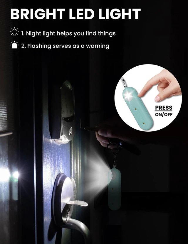 Alt view image 6 of 6 - 130dB Rechargeable Personal Safety Alarm Strobe Light for Women | Emergency Siren Self Defense Keychain, Safety Protection Keyring for Girls Elderly Traveling College, Light Blue & Pink