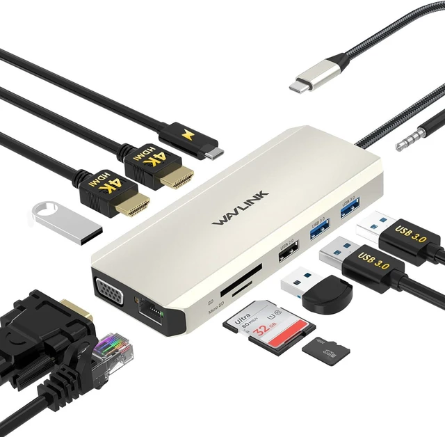 Main image of USB C Docking Station Dual Monitor for Dell/HP/Lenovo Laptop | Triple Display USB-C Hub Multiport Adapter Dongle with 2 HDMI, VGA, Ethernet,100W PD, 5 USB, SD/TF Card Reader,Audio