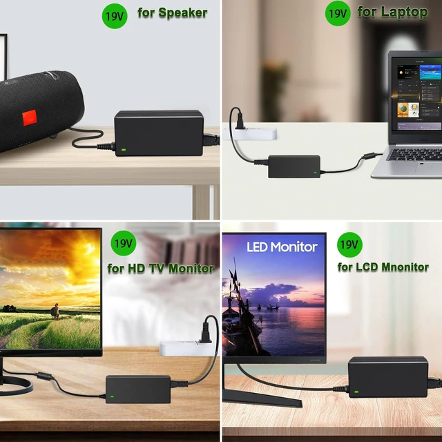 Alt view image 3 of 6 - 19V DC Power Supply, 19V 3.42A Laptop Charger, LCD Monitor Power Cord. | 19Volt Adapter with 10 Tips, fit for 19 Volt Acer Asus Lenovo Gateway Toshiba Laptop, 19Vdc Samsung LG TV Monitor