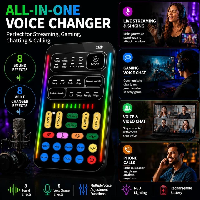 Alt view image 3 of 6 - Voice Changer Sound Card Kit for Gaming, Streaming & Content Creation | Complete kit with mic headset and adapter, ready to use with simple plug and play setup