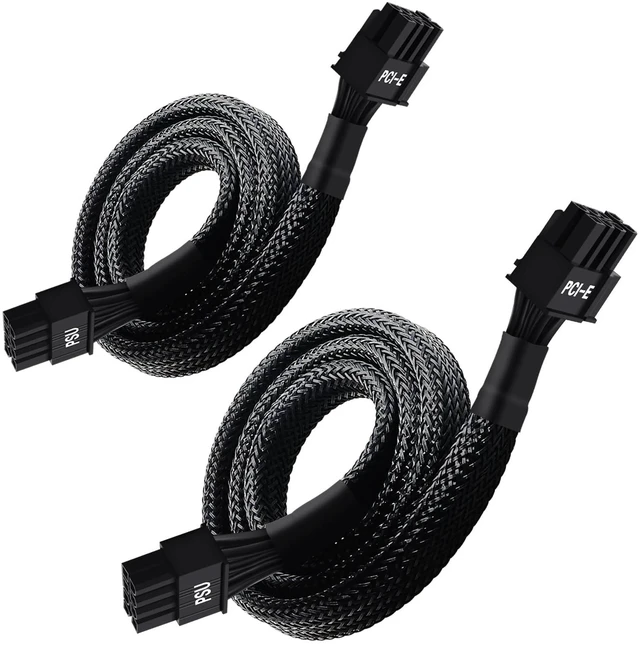 Main image of (2-Pack) 8 Pin PCIe Cable for Seasonic PSUs, PCIe 8 Pin Male to PCIe (6+2) Male Power Adapter Sleeved 25-inch (63cm)