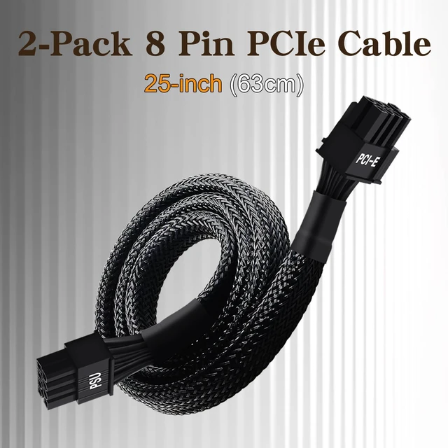 Alt view image 6 of 6 - (2-Pack) 8 Pin PCIe Cable for Seasonic PSUs, PCIe 8 Pin Male to PCIe (6+2) Male Power Adapter Sleeved 25-inch (63cm)