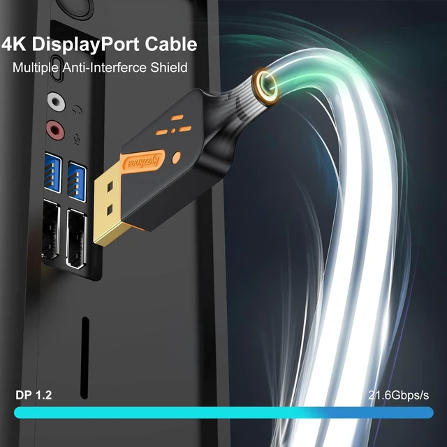 Alt view image 4 of 6 - DisplayPort 1.2 Cable, 6FT, 10-Pack, 4K@60Hz, 2K@165Hz | Gold-plated connectors deliver reliable 4K performance. Supports 3D and HDR. Great for gaming, PC, TV, and monitors