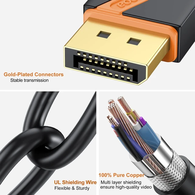 Alt view image 6 of 6 - DisplayPort 1.2 Cable, 6FT, 10-Pack, 4K@60Hz, 2K@165Hz | Gold-plated connectors deliver reliable 4K performance. Supports 3D and HDR. Great for gaming, PC, TV, and monitors