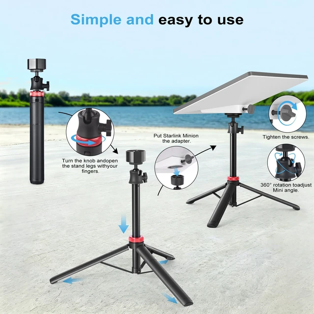 Alt view image 6 of 6 - Starlink Mini Tripod Stand Mount with Aluminum Adapter, Portable & 360°Tilt | for All Starlink Mini Models, Starlink Mini Ground Tripod Stand for RV, Backpac Travel, Camping and Outdoor Satellite Setu