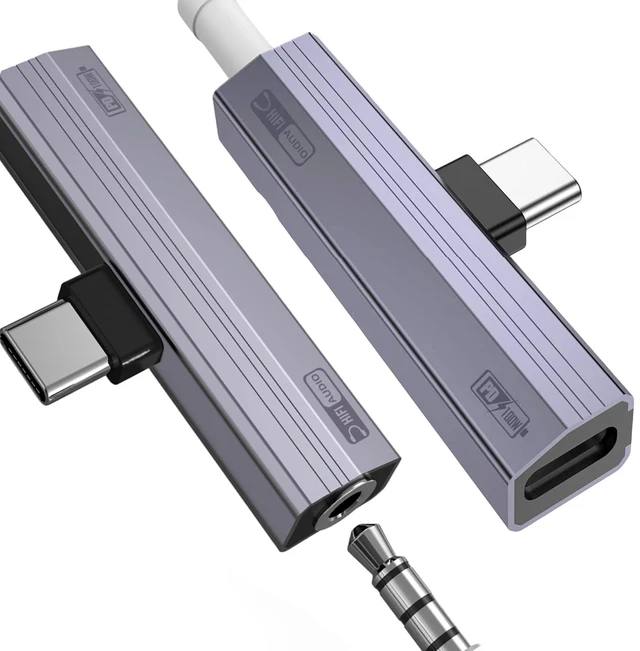 Main image of 2 Pack USB C to 3.5mm Audio Adapter 2-in-1 HiFi DAC 100W PD Fast Charging Headphone Jack Widely Compatible for iPhone 15/15 Pro, iPad Pro, Samsung Galaxy, Gaming, Car Aux Gray
