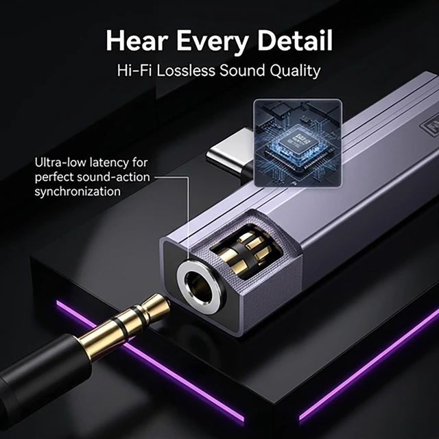 Alt view image 4 of 6 - 2 Pack USB C to 3.5mm Audio Adapter 2-in-1 HiFi DAC 100W PD Fast Charging Headphone Jack Widely Compatible for iPhone 15/15 Pro, iPad Pro, Samsung Galaxy, Gaming, Car Aux Gray