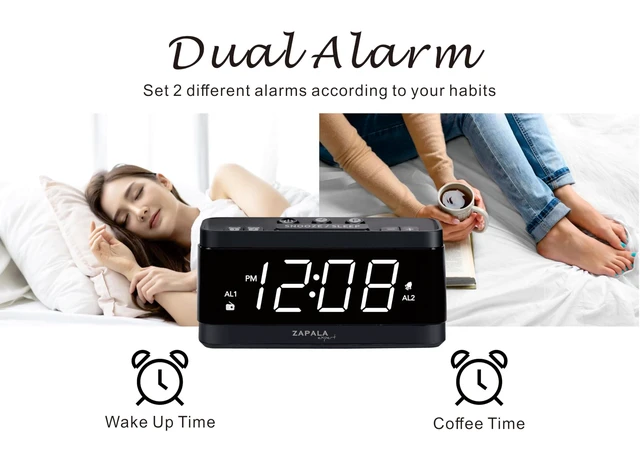 Alt view image 3 of 6 - Alarm Clock Radio, 2 Alarms Large LED Display Digital FM Clock Radio with USB Charging Port, Adjustable Volume & Dimmer, Snooze for Deep Sleepers Kids