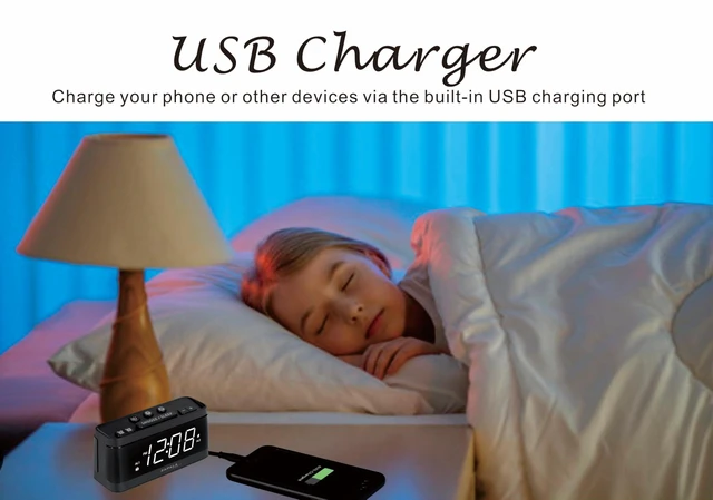 Alt view image 5 of 6 - Alarm Clock Radio, 2 Alarms Large LED Display Digital FM Clock Radio with USB Charging Port, Adjustable Volume & Dimmer, Snooze for Deep Sleepers Kids