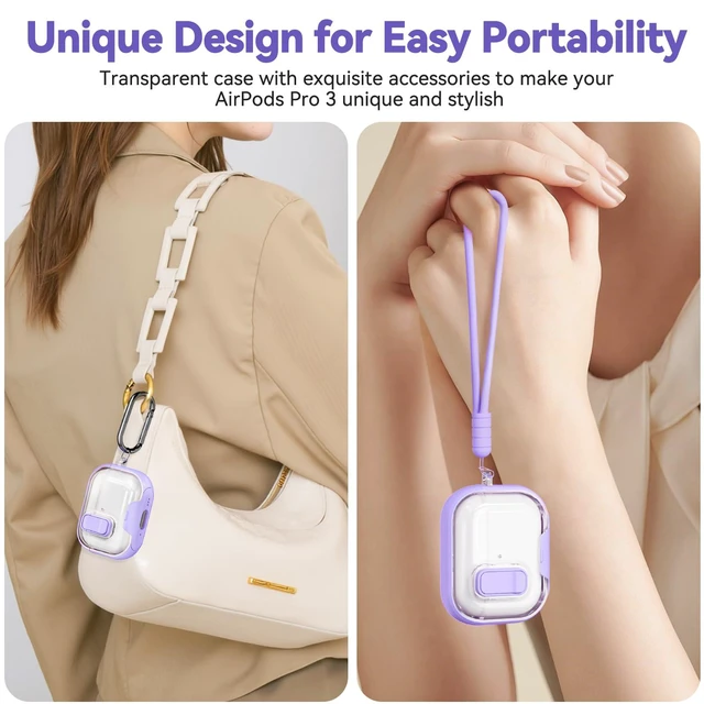 Alt view image 4 of 6 - for Airpods Pro 3 Case 2025, Anti-Yellowing Clear Case for Airpods Pro 3 with Secure Lock & Phone Stand, Soft TPU Drop Protection Cover with Cleaning Kit (Purple)