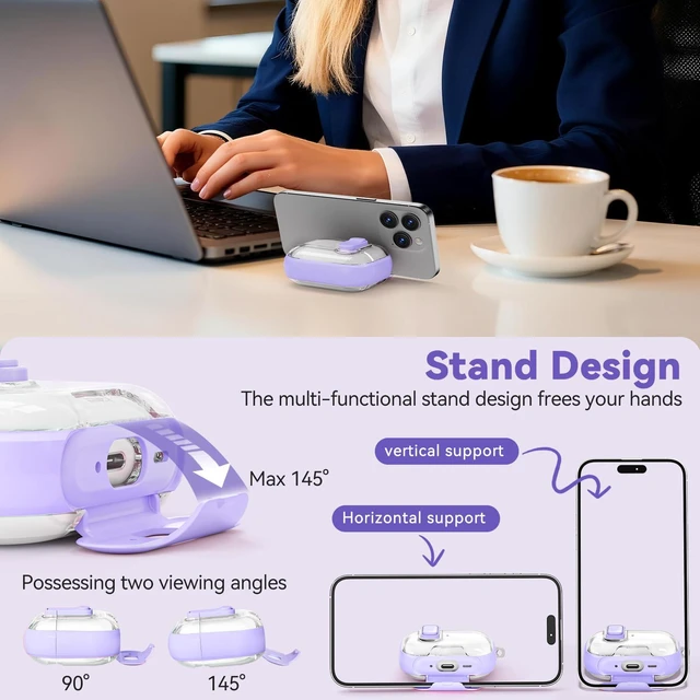 Alt view image 6 of 6 - for Airpods Pro 3 Case 2025, Anti-Yellowing Clear Case for Airpods Pro 3 with Secure Lock & Phone Stand, Soft TPU Drop Protection Cover with Cleaning Kit (Purple)