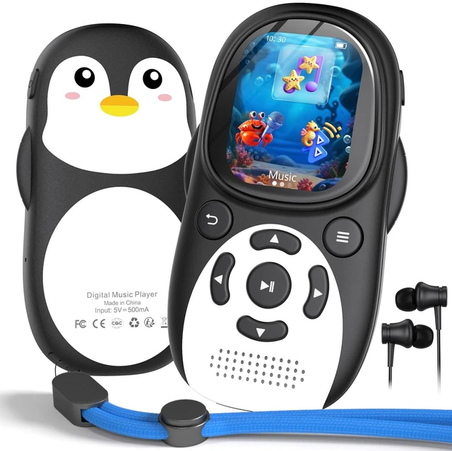 Main image of 64GB Cute Penguin MP3 Player for Kids with Bluetooth 5.3 & Speaker | Volume Limit, 2" Screen, 65H Battery Life, FM Radio, Voice Recorder, Headphones, Lanyard, Supports 128GB microSD Card